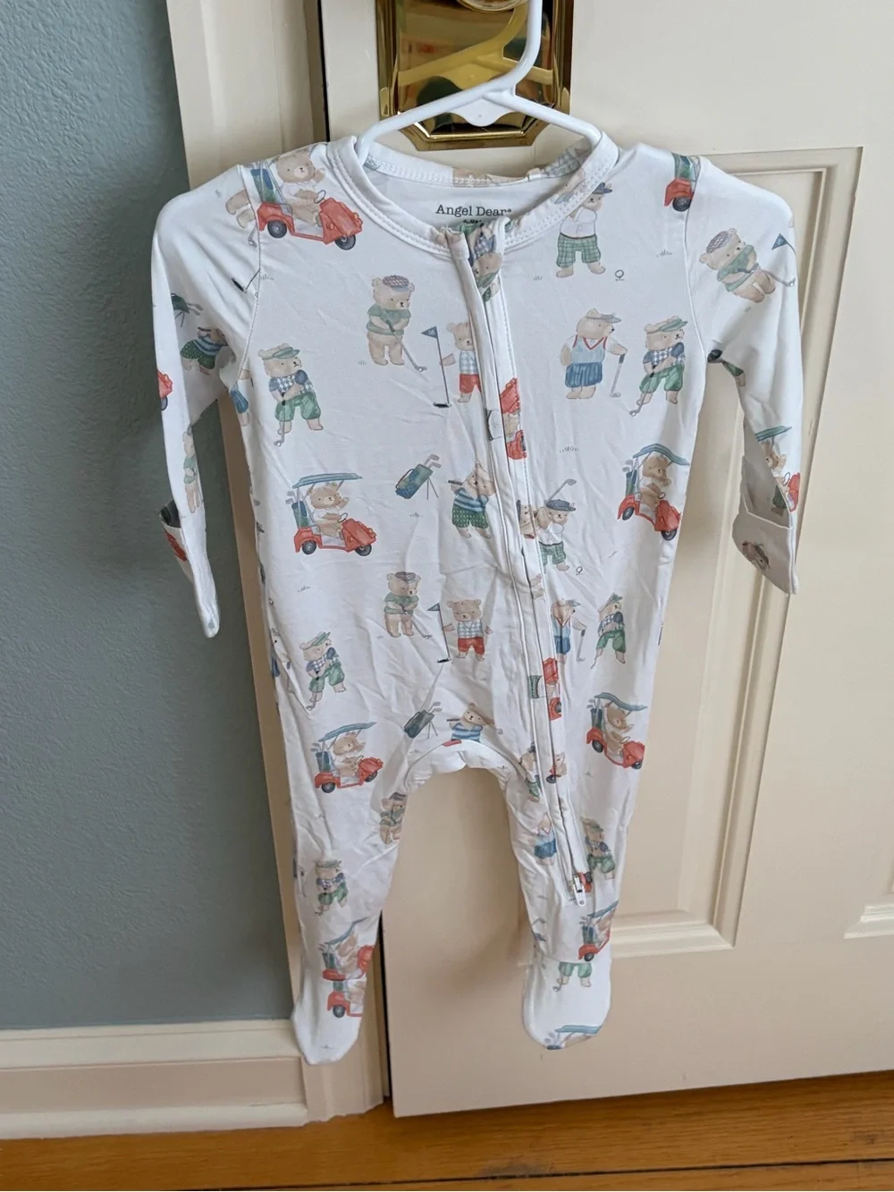 NWT Angel Dear Bamboo Teddy Bear Golfing Footed One-Piece Pajama
